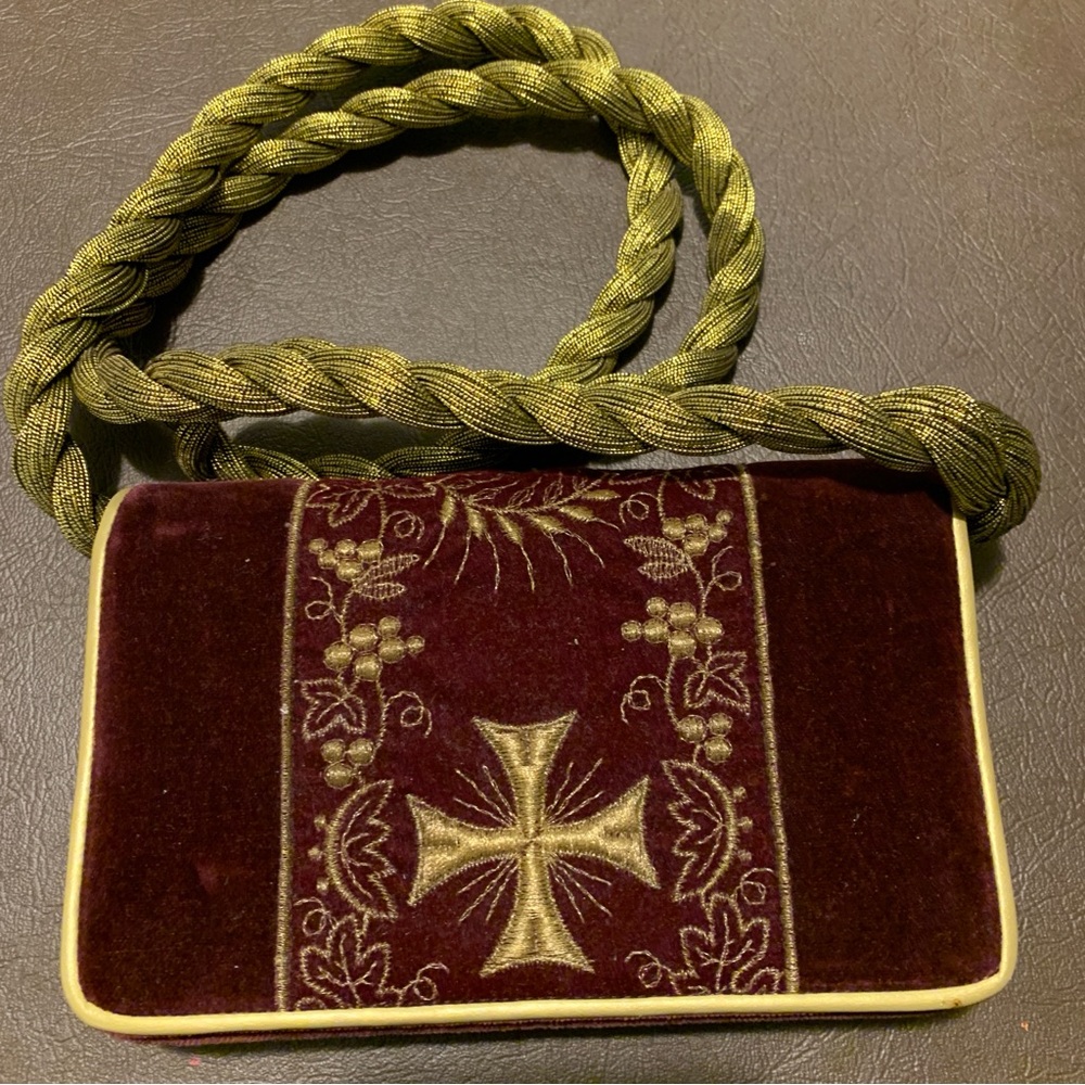 Vintage Casleigh Velvet Embroidered Burgundy Purse Handbag